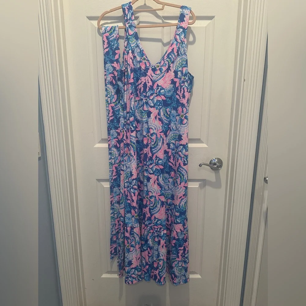 NWT Lilly Pulitzer Blue and Pink Floral Midi Dress - Picture 9 of 9